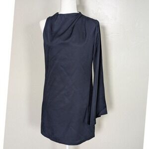 DO+BE One Shoulder Dress Medium Navy Asymmetrical Sleeve Modern Cocktail‎